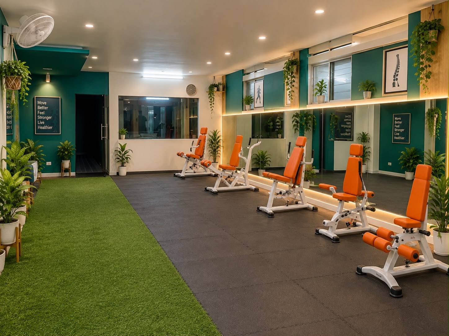 Clinic interior supplied by the owner, showing the rehabilitation space, warm lighting and equipment